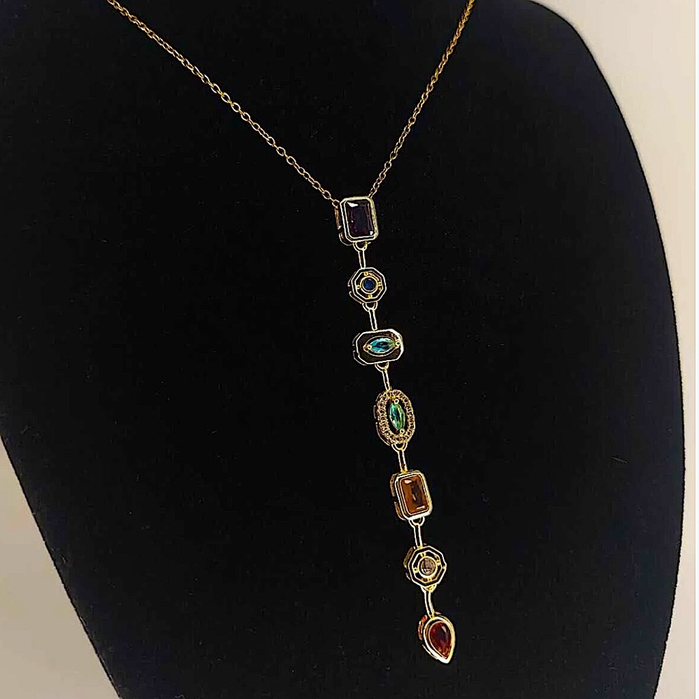 Gold Plated Stainless Steel Multicolor Zircon Tier Necklace Statement - Picture 16 of 17